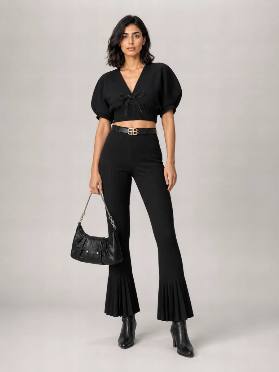 Sacai High-Rise Pleated Flared Trousers