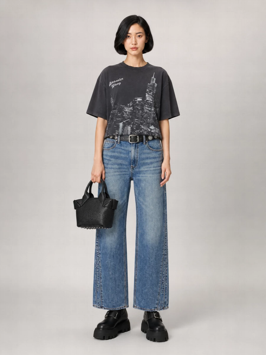 Alexander Wang Denim Balloon Logo Wide-Leg Trousers