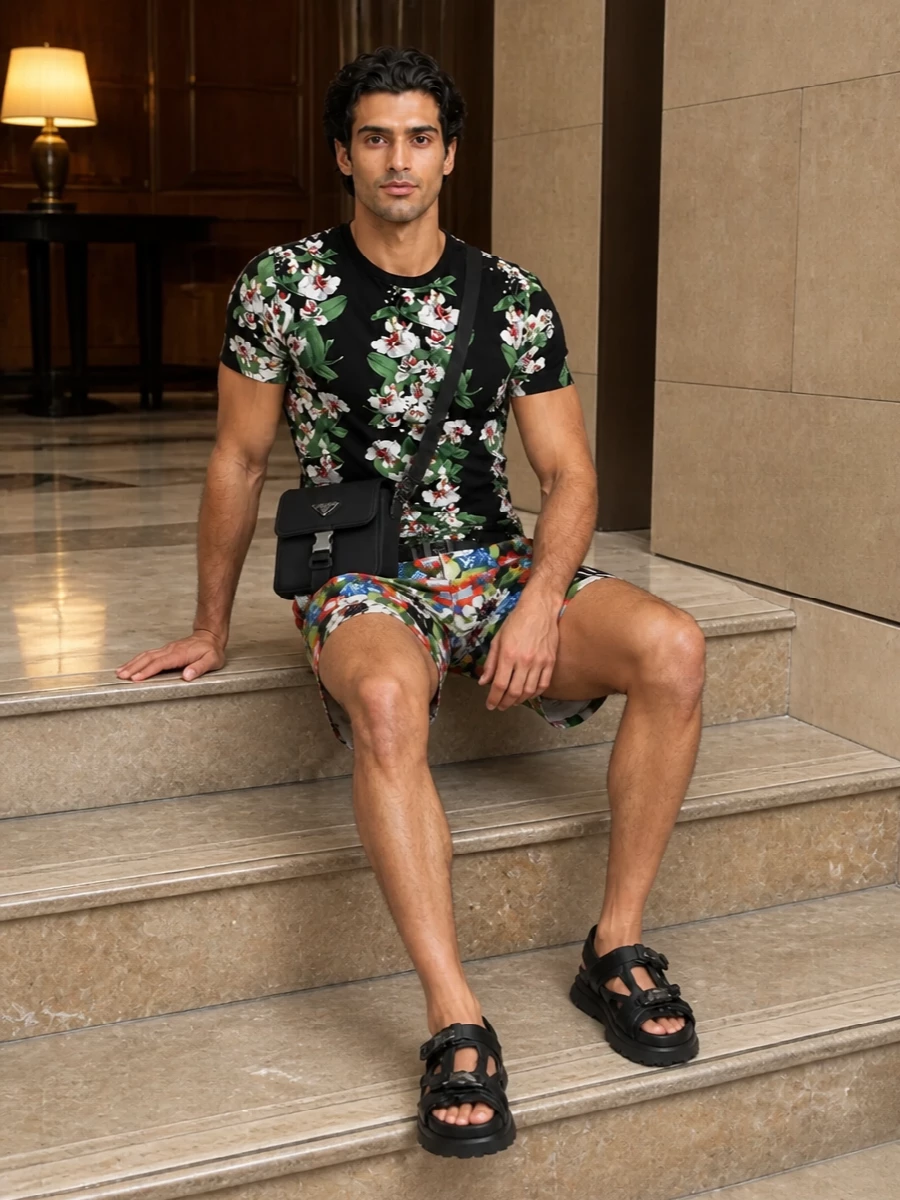 Dolce gabbana floral swim shorts black tech slides