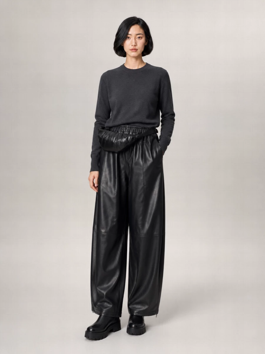The Frankie Shop lamb leather wide-leg track pants