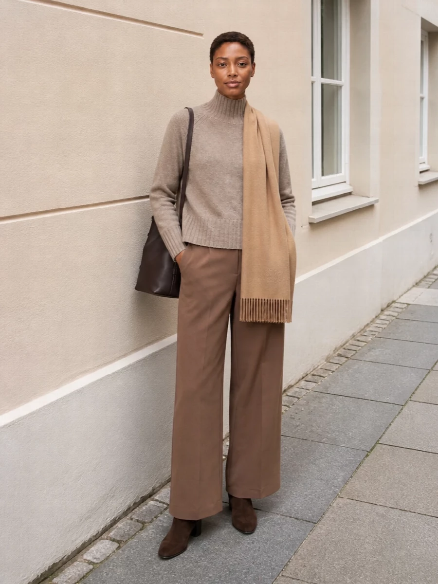 Max mara taupe sweater camel wide leg trousers