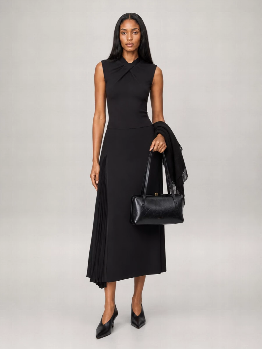Jil Sander Virgin Wool Asymmetric Pleated Midi Skirt
