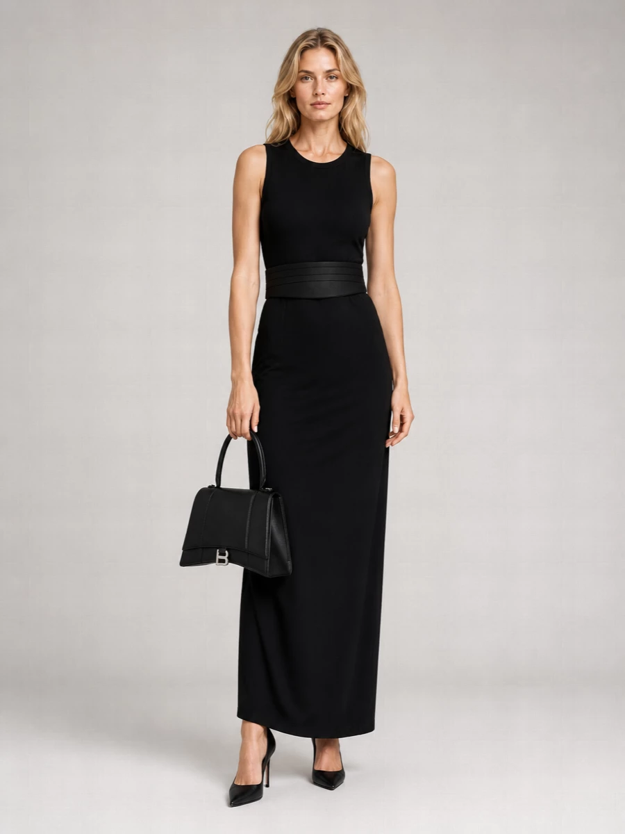 Balenciaga Ribbed Sleeveless Midi Dress