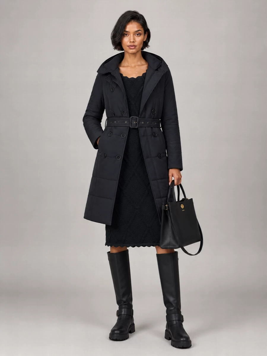Burberry Nylon Mid-Length Double-Breasted Down Coat