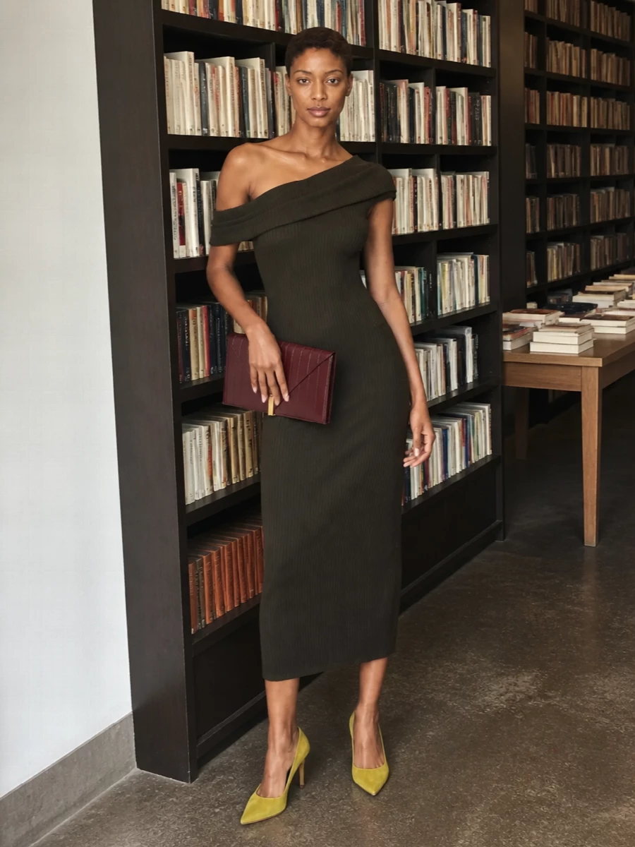 Courreges olive midi dress gianvito rossi pumps