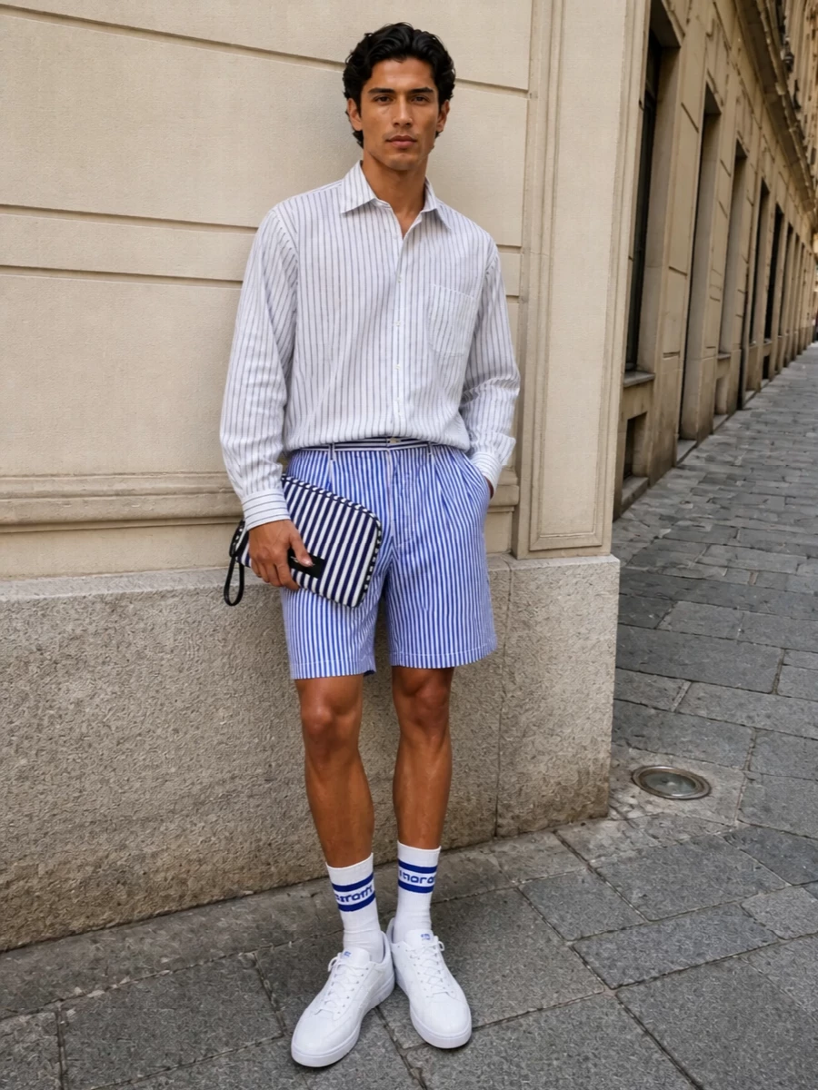 Comme des garcons striped shirt short outfit