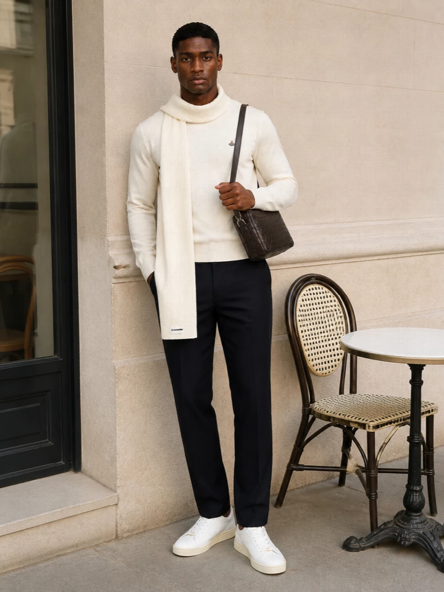 Vivienne westwood cream sweater navy tailored trousers