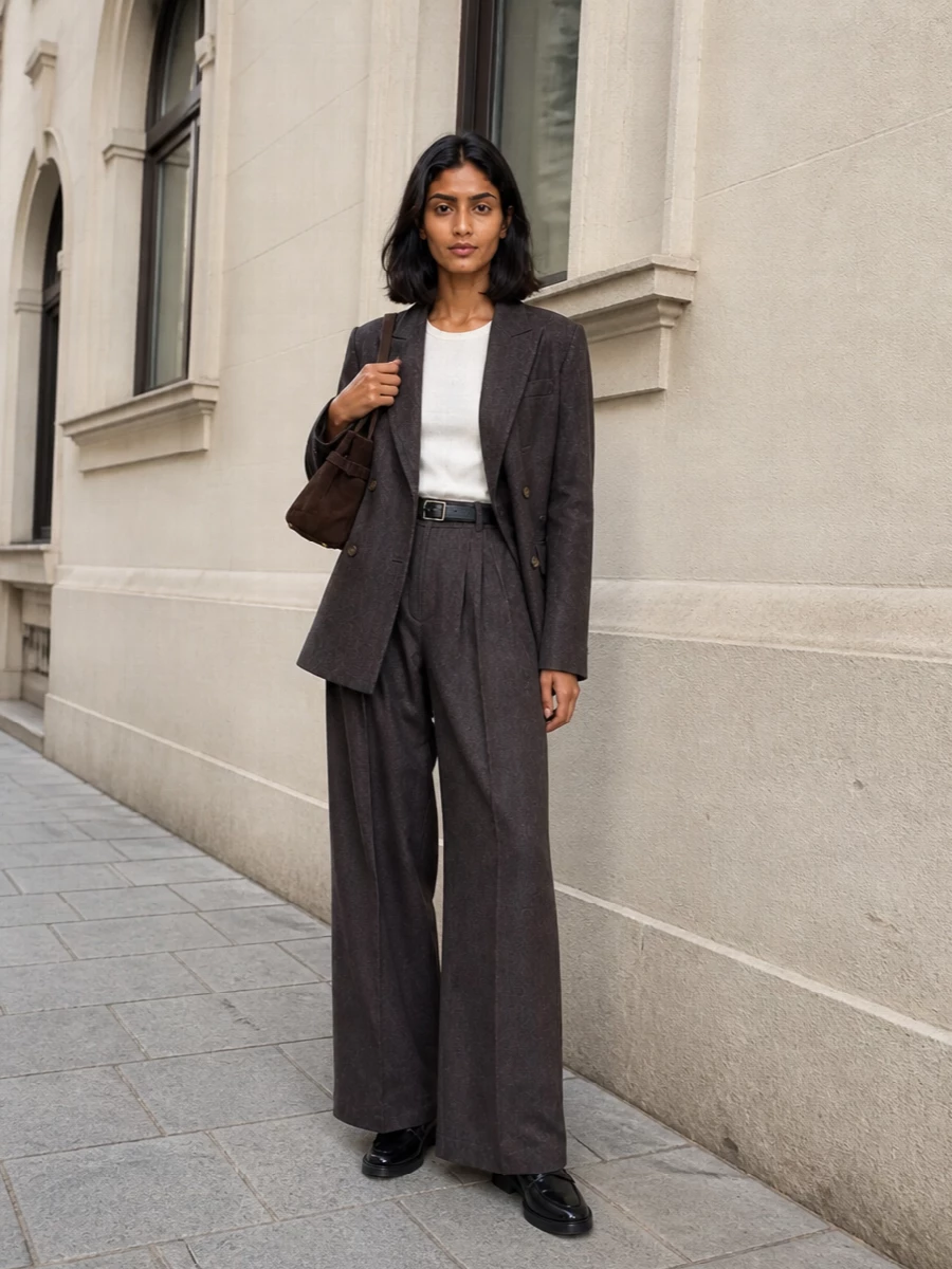 Le sully charcoal wide leg trouser outfit