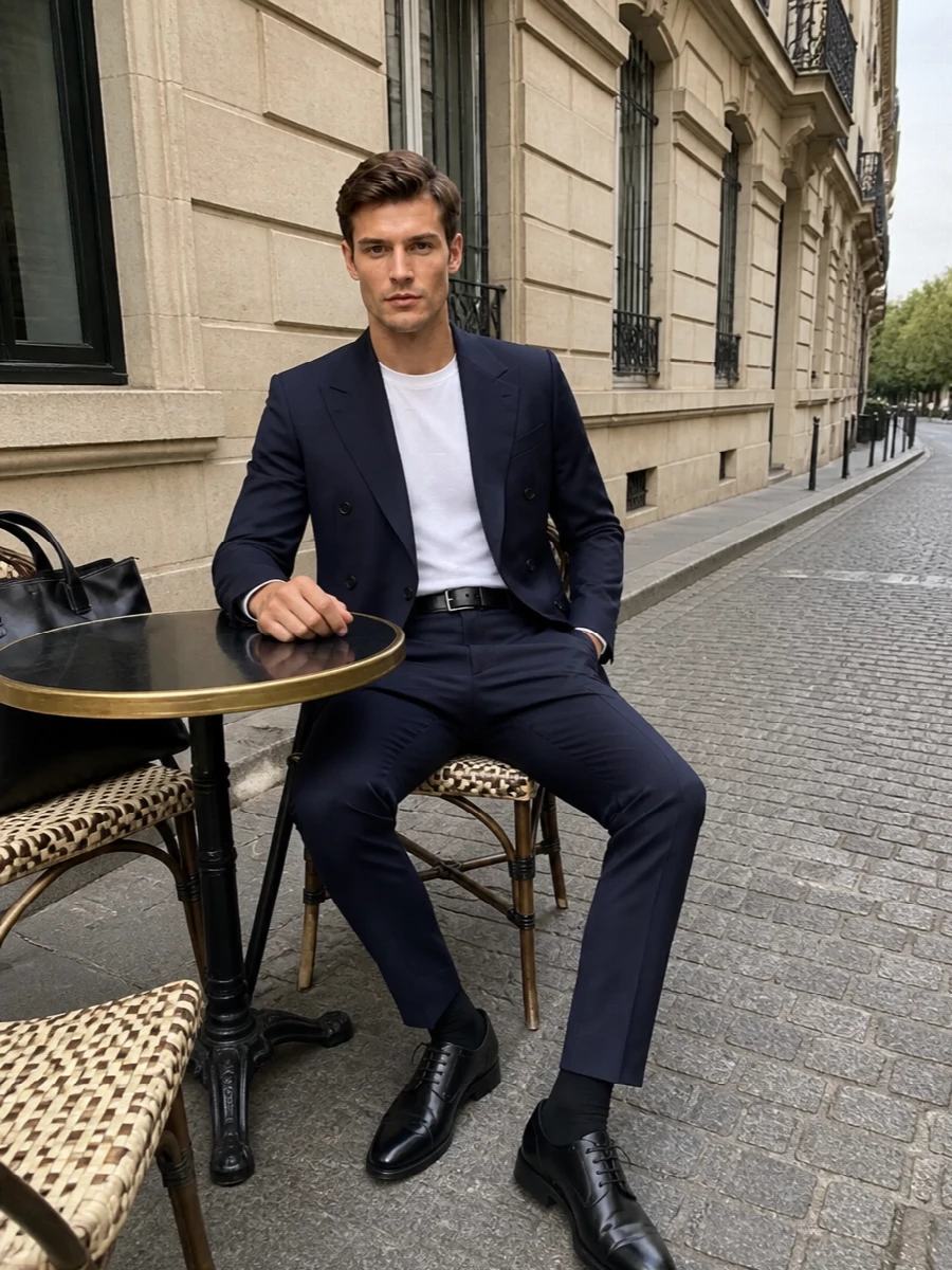 Dolce gabbana navy suit black derby shoes