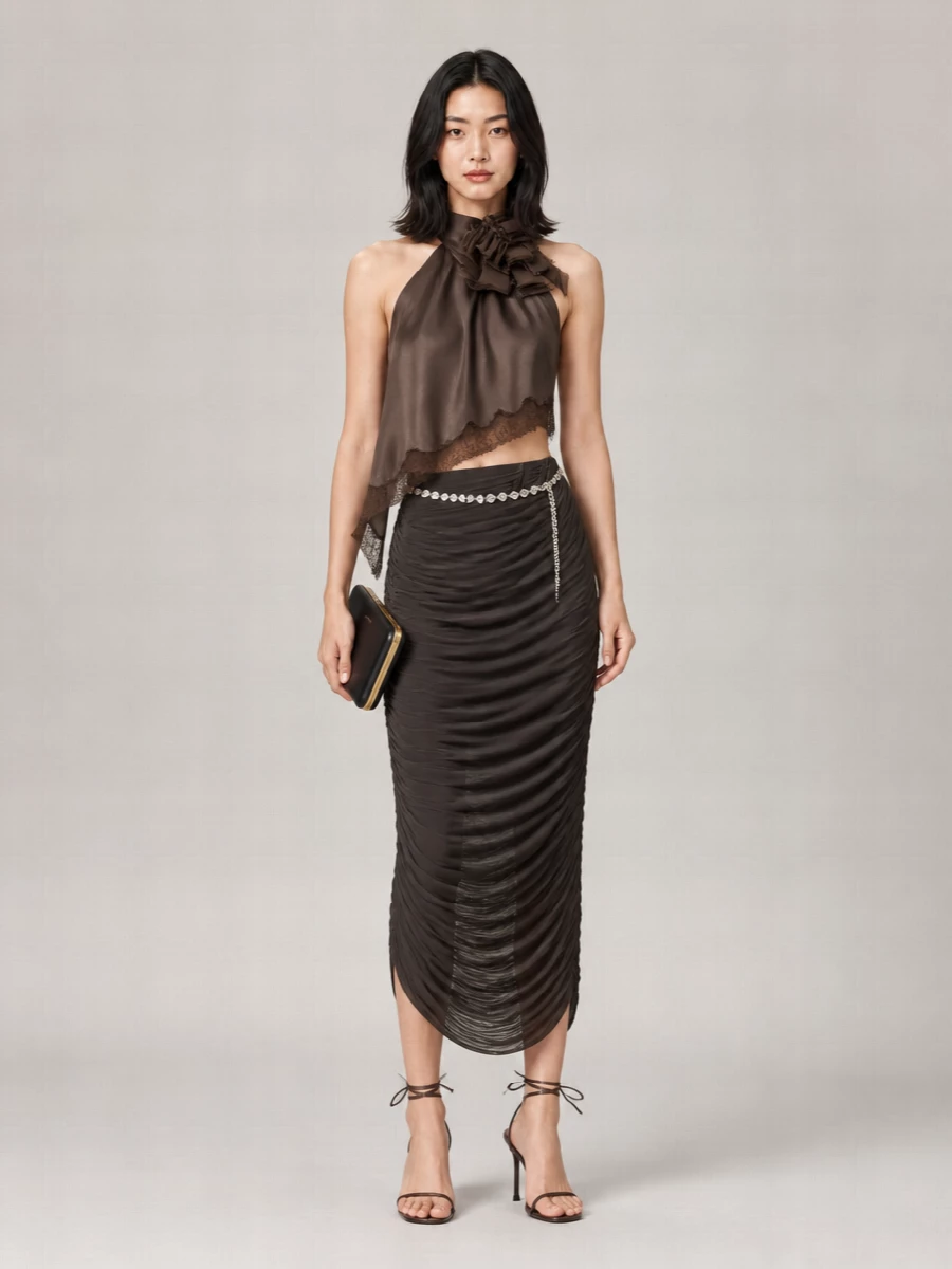 Magda Butrym Silk Lace High-Neck Blouse