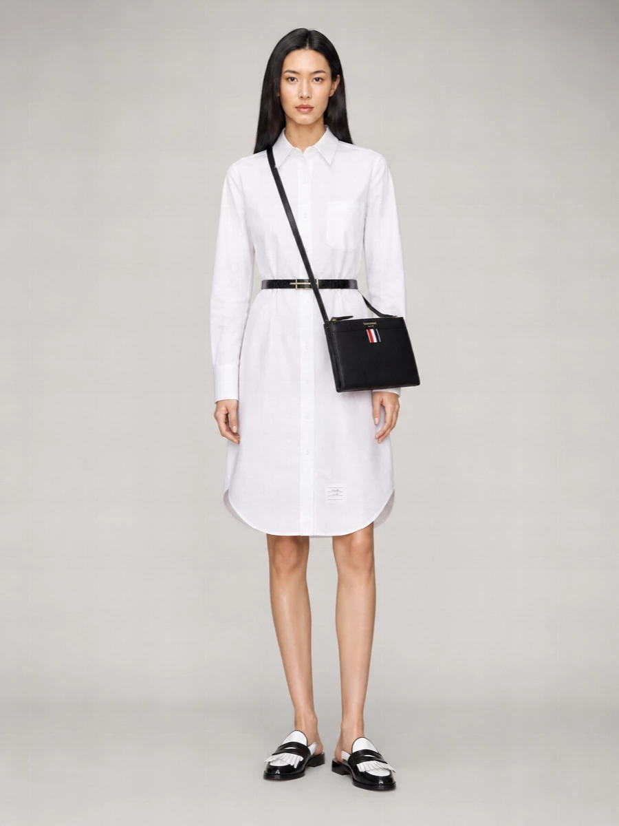 Thom Browne Cotton Long-Sleeve Button-Down Midi Shirt Dress