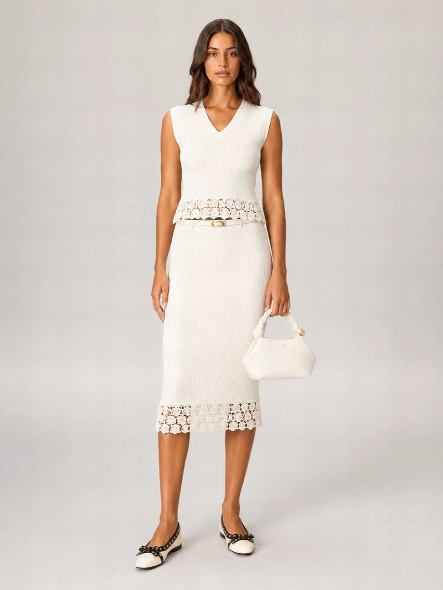 Ganni Crochet Knit Midi Skirt