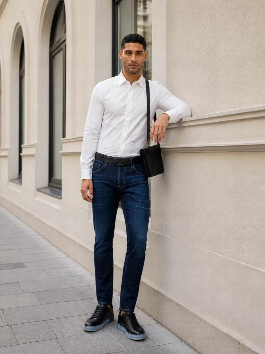 Dsquared2 denim white shirt black sneakers