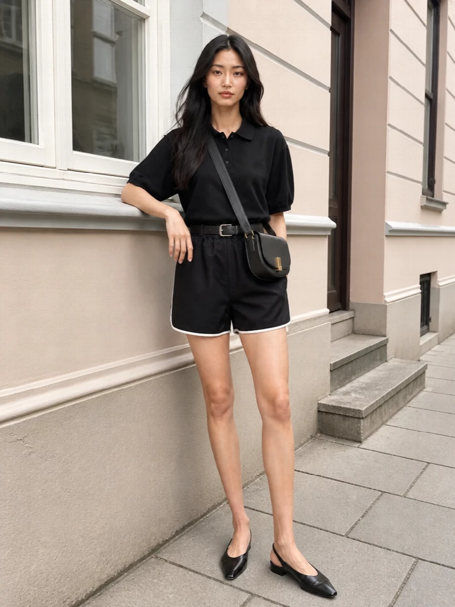 Frankie shop black polo tailored shorts outfit