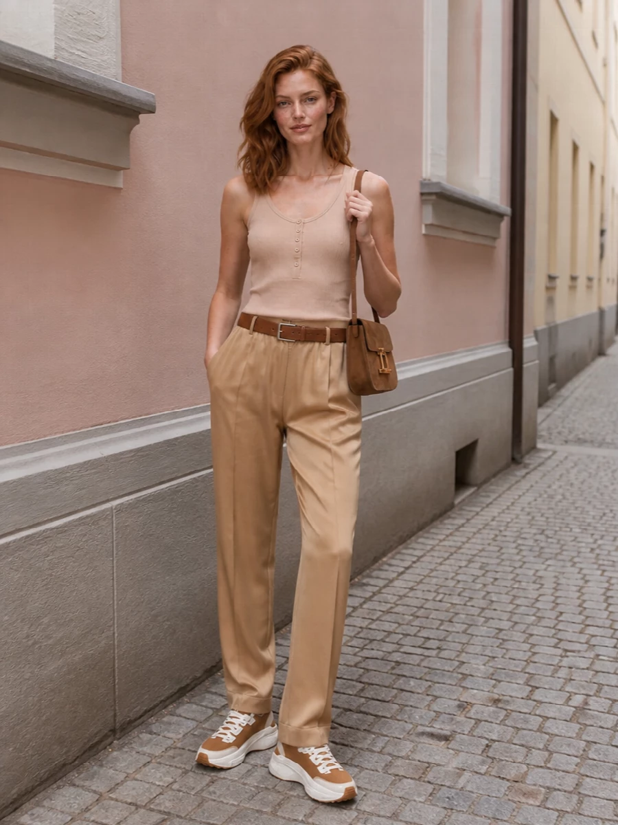 Tom ford camel track pants nude tank sneakers