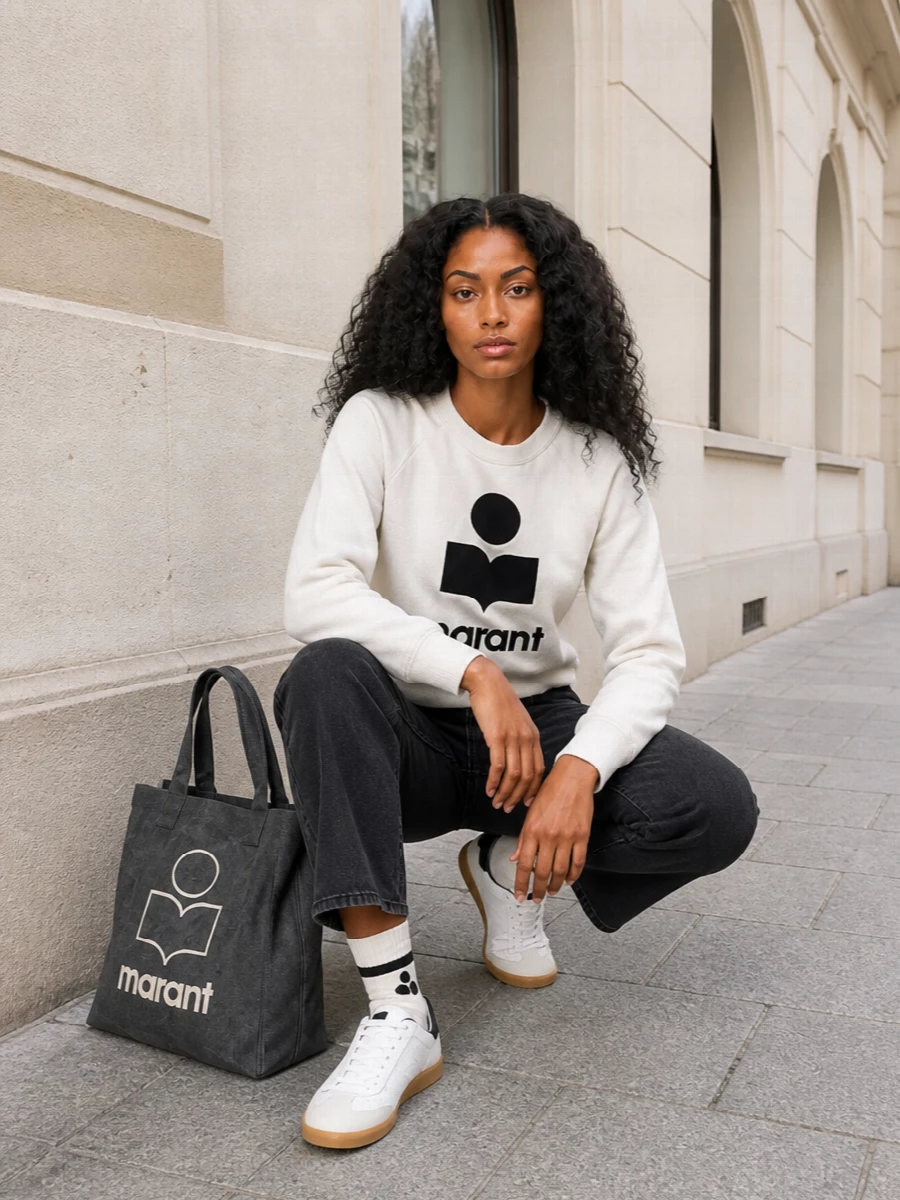Isabel marant sweatshirt black jeans white sneakers