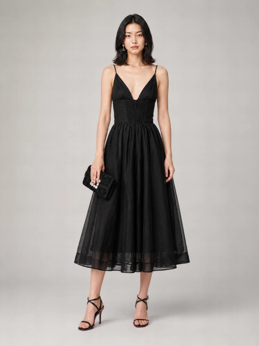 Zimmermann Linen Silk V-Neck Midi Dress