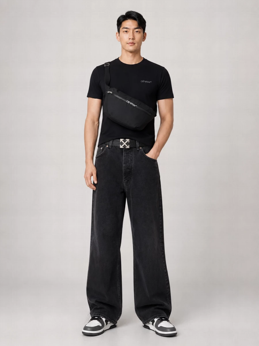 Off-White Cotton Ribbed Crew-Neck Short-Sleeve T-Shirt
