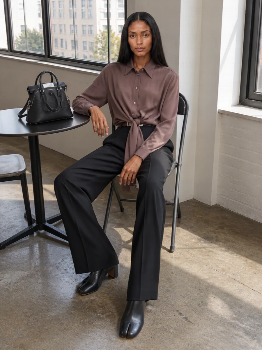 Maison margiela wide leg trousers mocha shirt