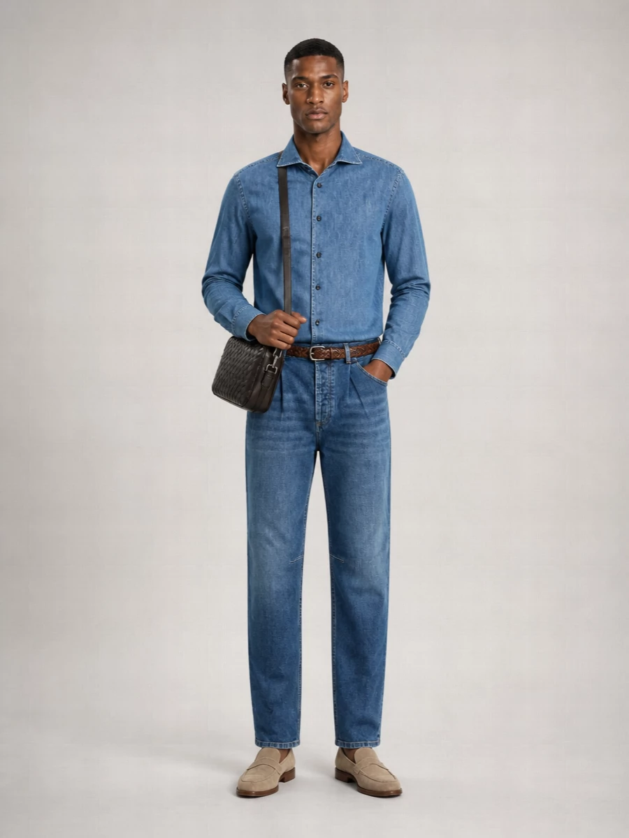 Brunello Cucinelli Denim Slim-Fit Long-Sleeve Shirt