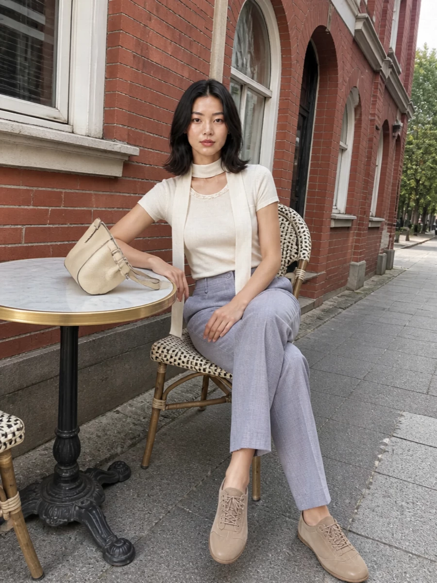 Semicouture white knit grey trousers outfit