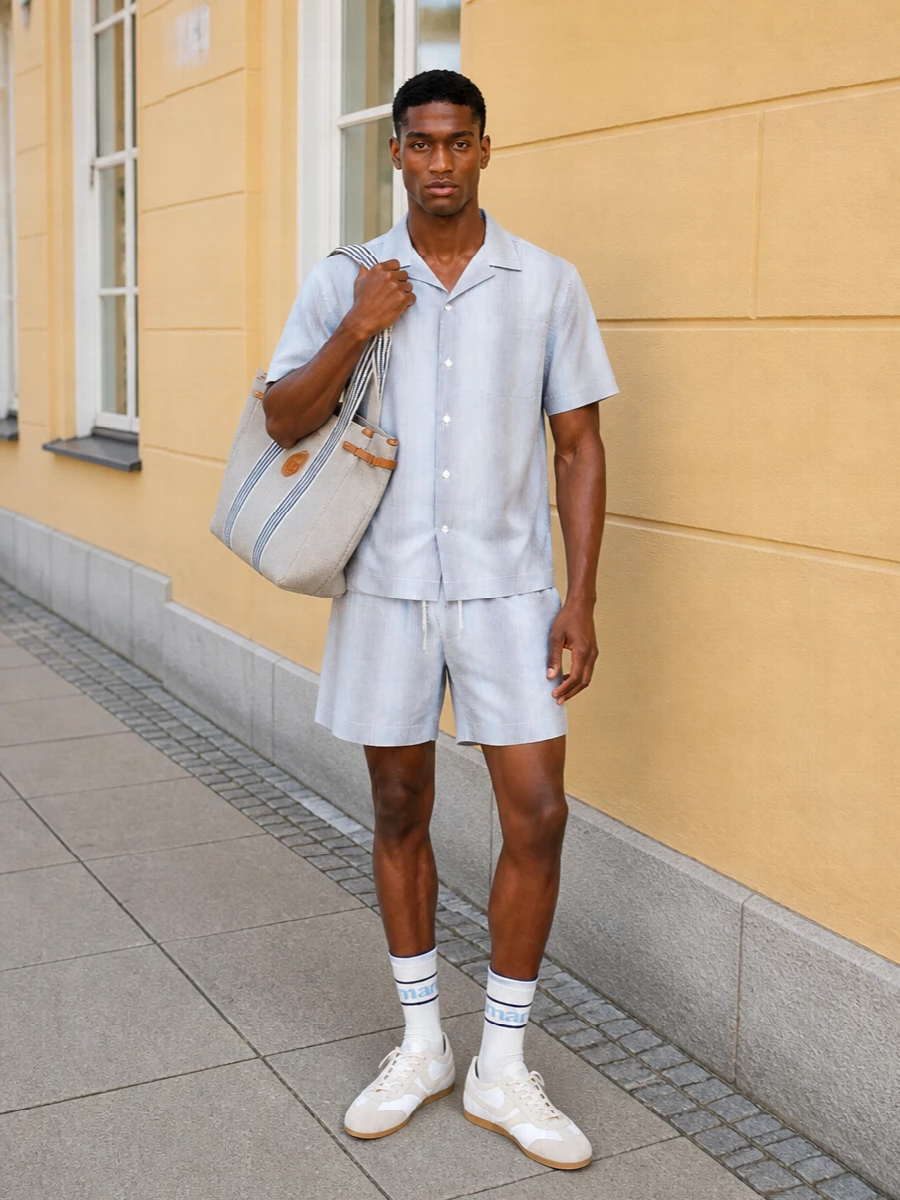 Dries van noten striped shirt deck shorts outfit