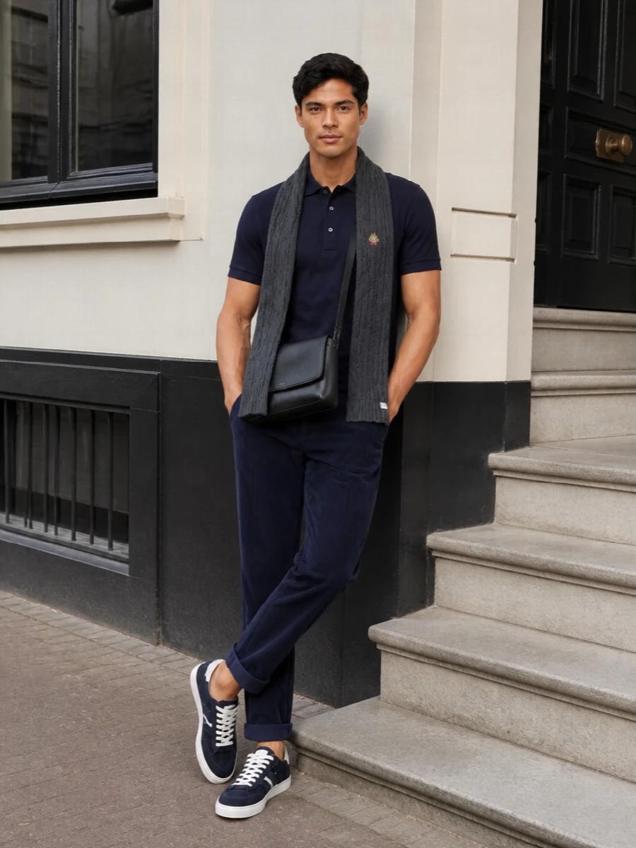 Bally polo navy corduroy chinos sneakers