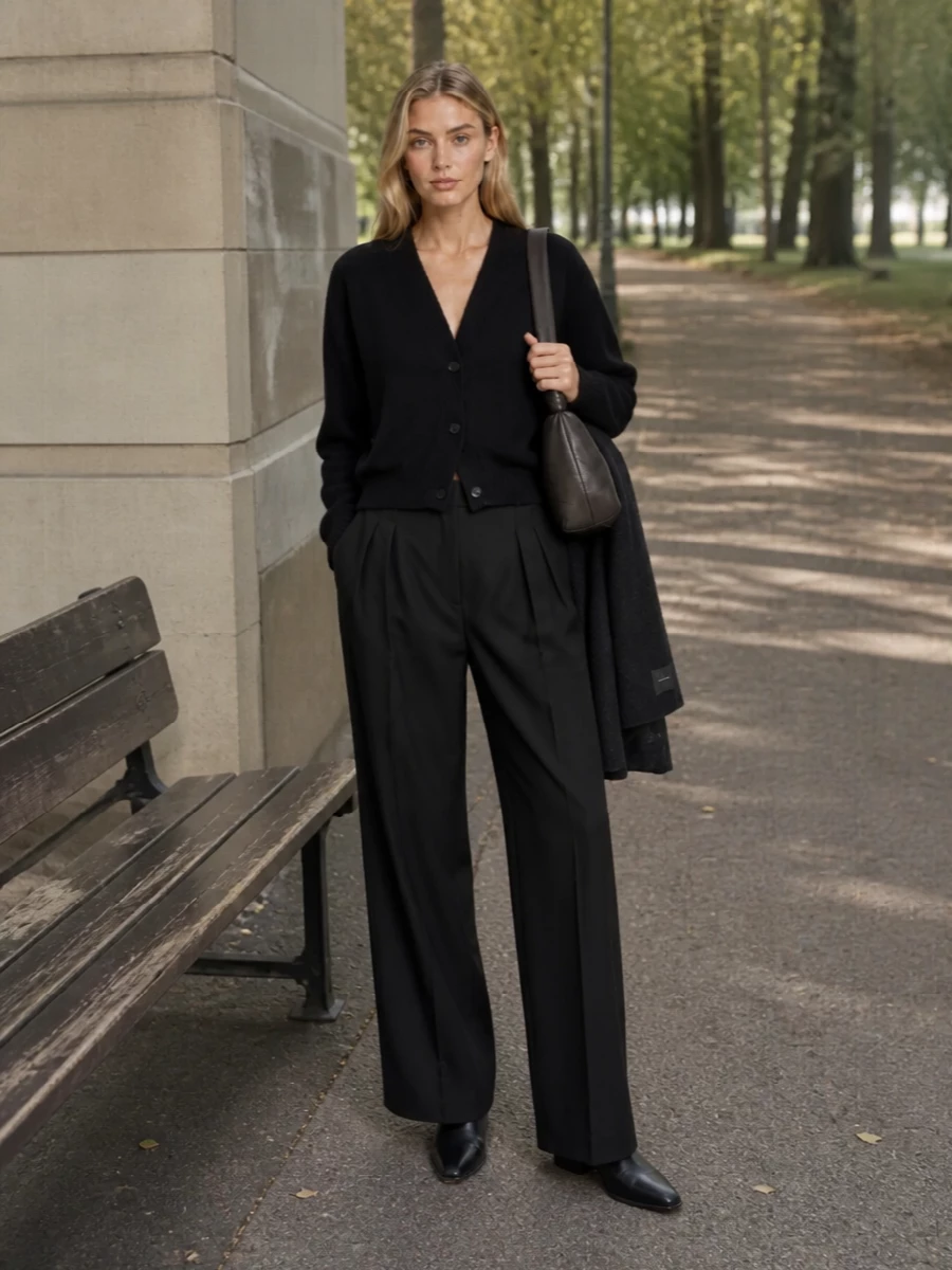 Loulou studio black cardigan wide leg trousers