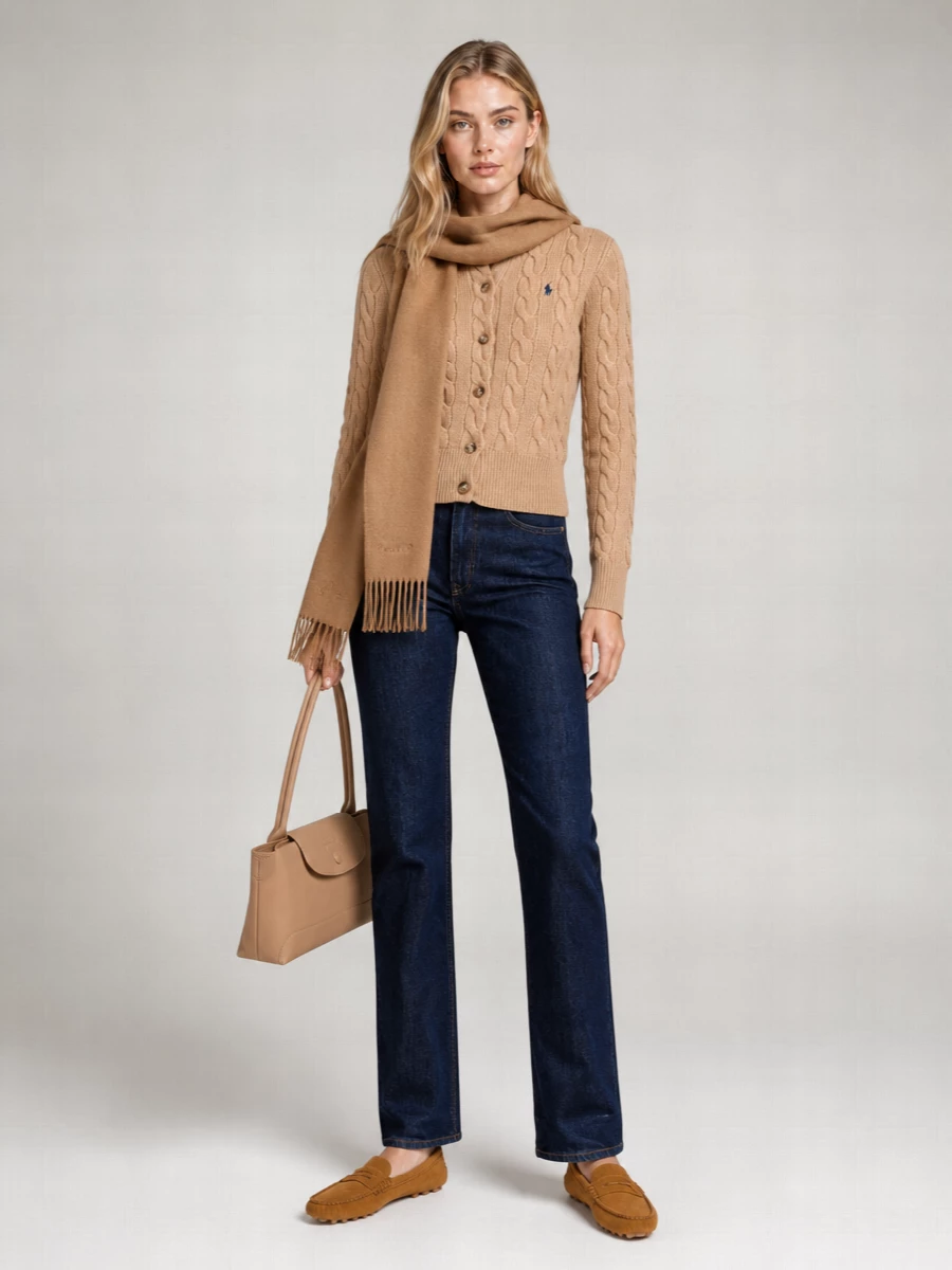 Polo Ralph Lauren Cable Knit Cardigan With Ribbed Finish