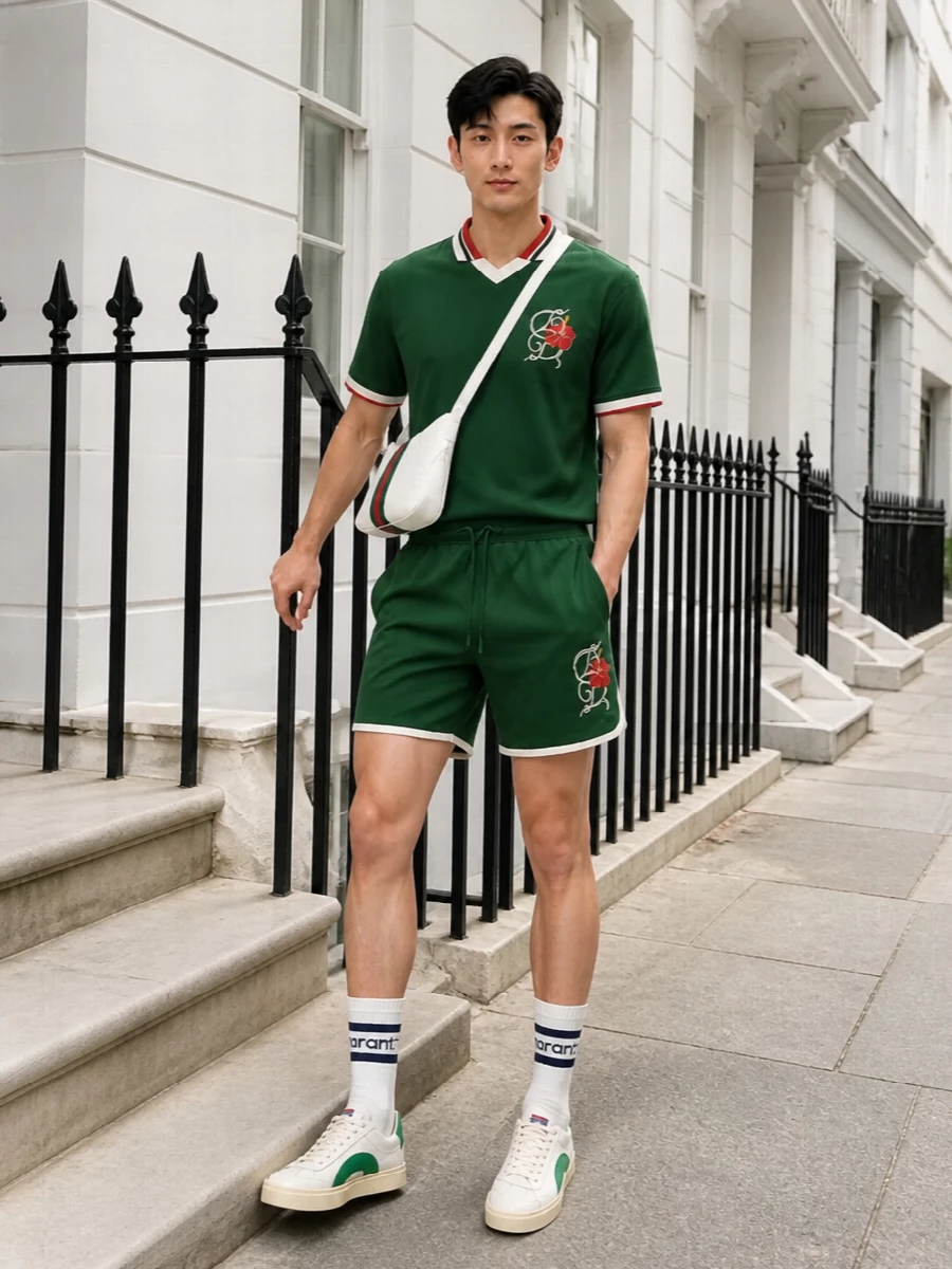 Drole de monsieur green shorts gucci bag outfit