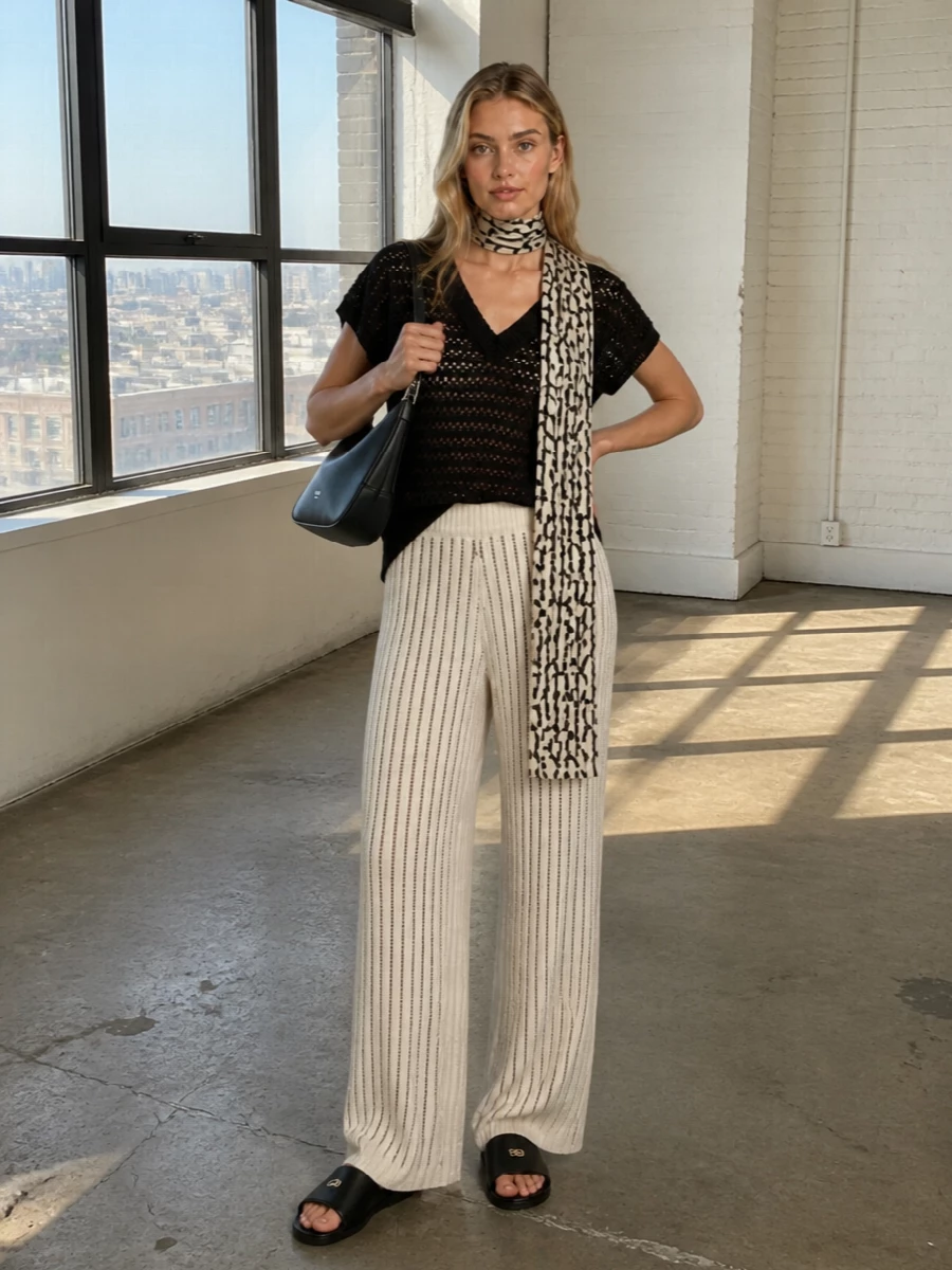 Fabiana filippi black knit wide leg trousers outfit