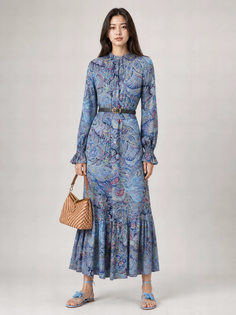 Etro Paisley-Print Cotton Maxi Shirt Dress