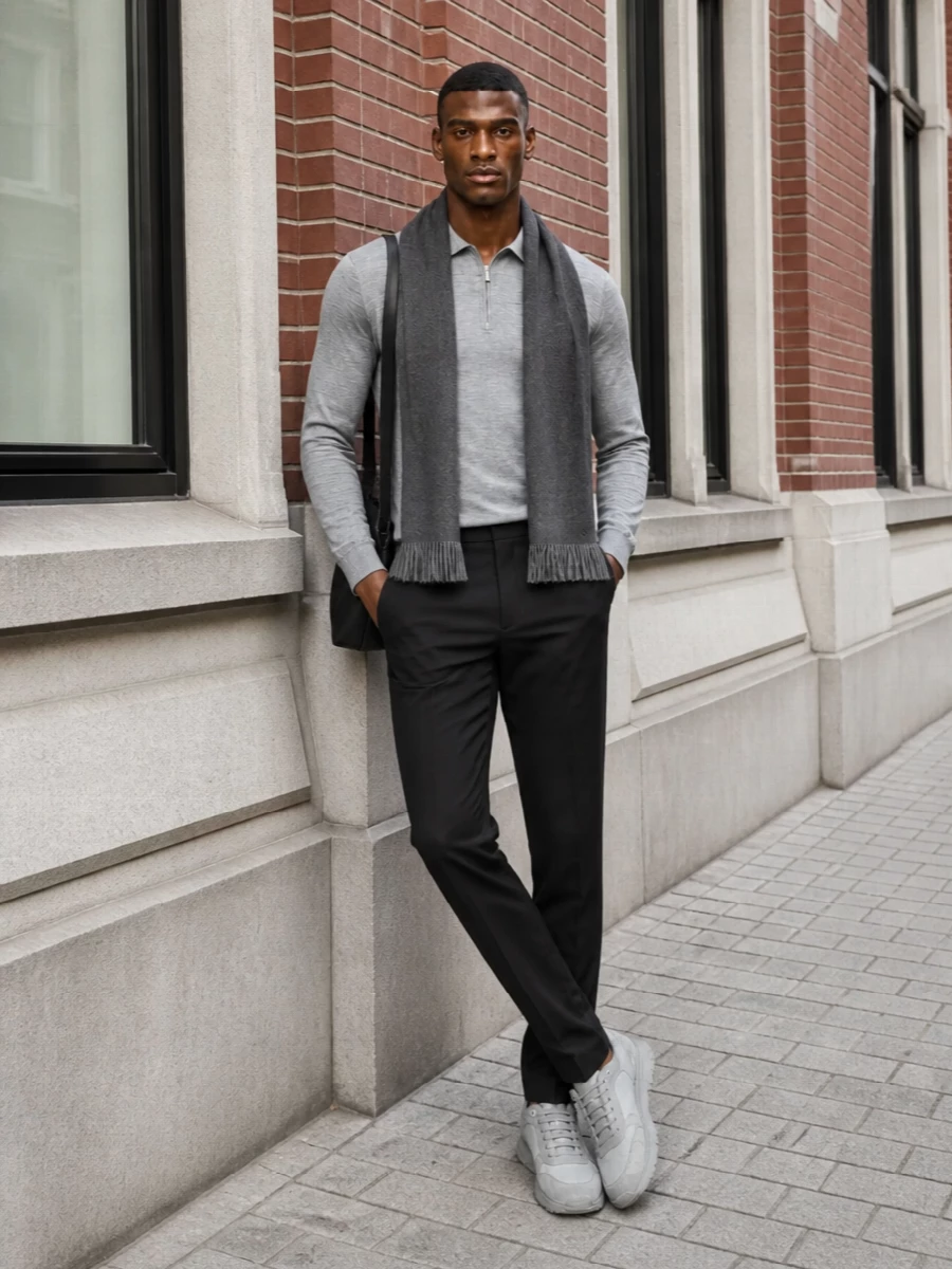 Lardini knit polo black trousers prada sneakers