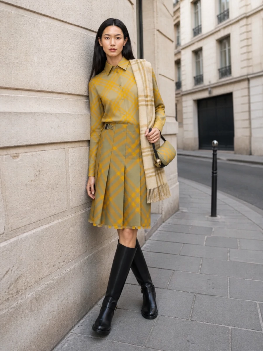 Burberry check co ord skirt shirt outfit