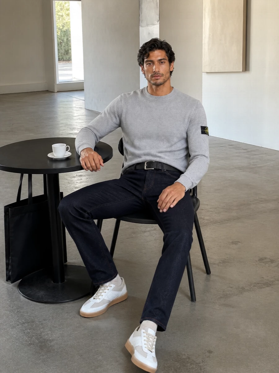 Stone island denim grey knit white sneakers