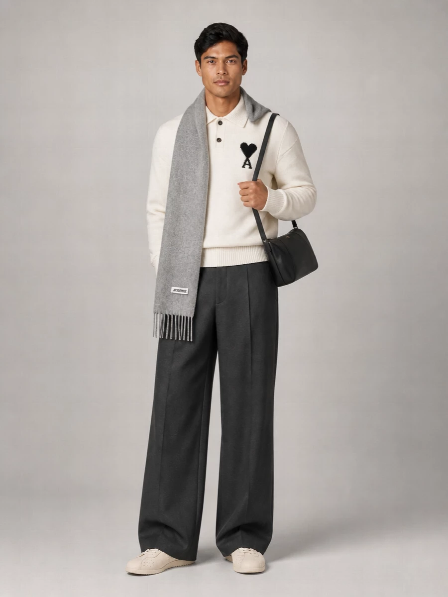 Ami Paris Virgin Wool Long-Sleeve Polo Shirt