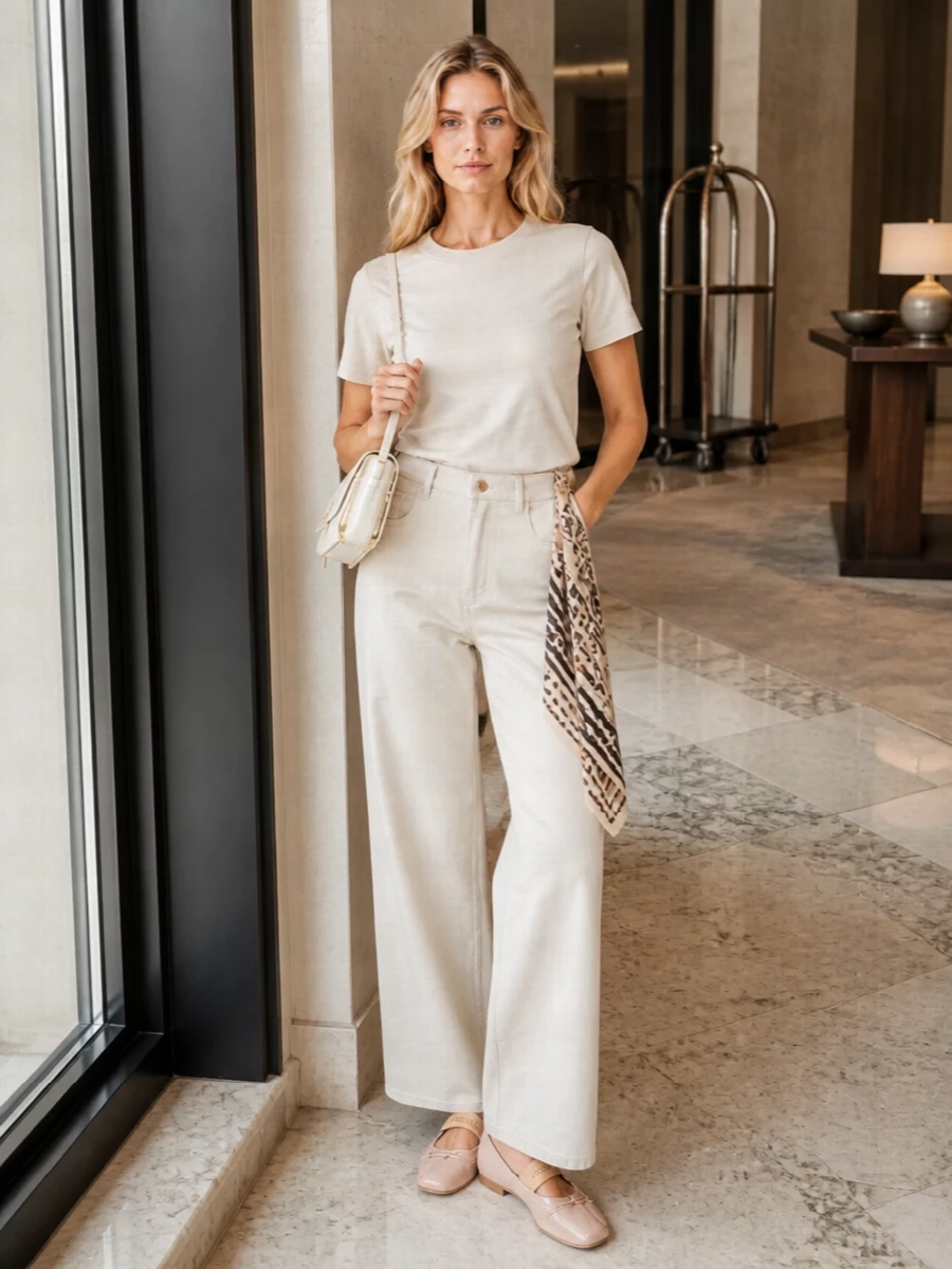 S max mara beige wide leg trousers neutral style