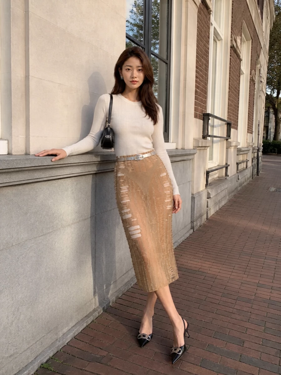 Diesel nude mesh midi black heels silver belt