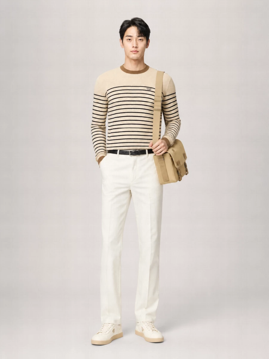 Prada Striped Crew-Neck Linen Sweater