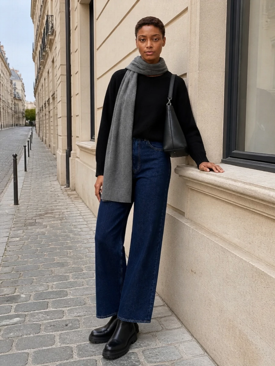 Loulou studio cropped sweater wide leg jeans outfit