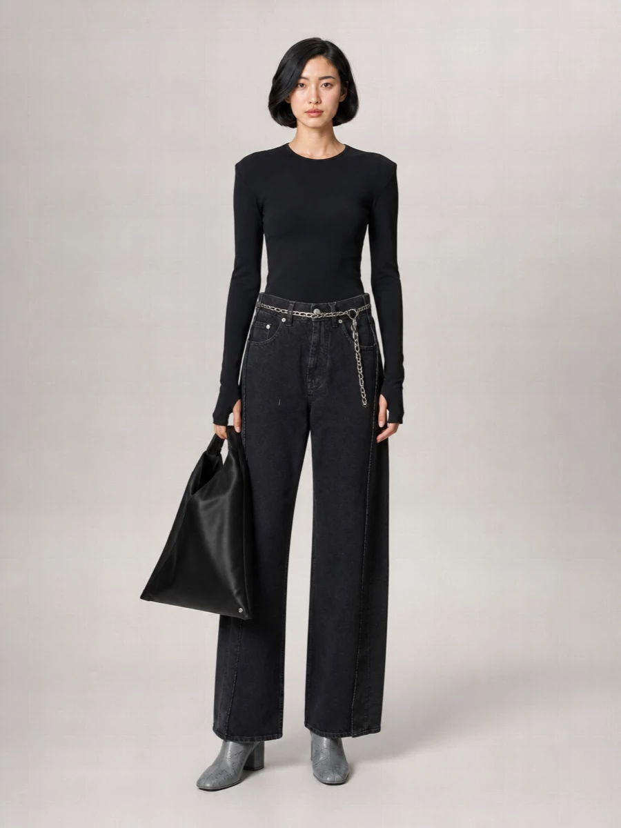 Mm6 Maison Margiela Denim High-Rise Straight-Leg Wide-Leg Trousers