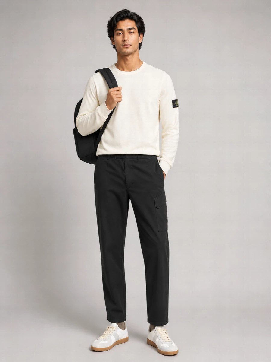 Stone Island Ribbed Cotton Crewneck Sweatshirt