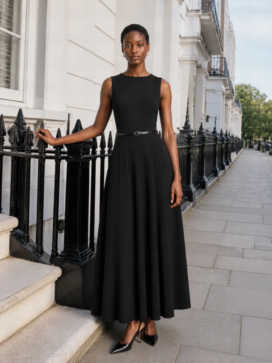Emporio armani black evening dress gianvito rossi heels