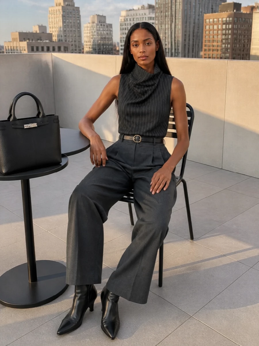 Sportmax charcoal pinstripe suit ankle boots