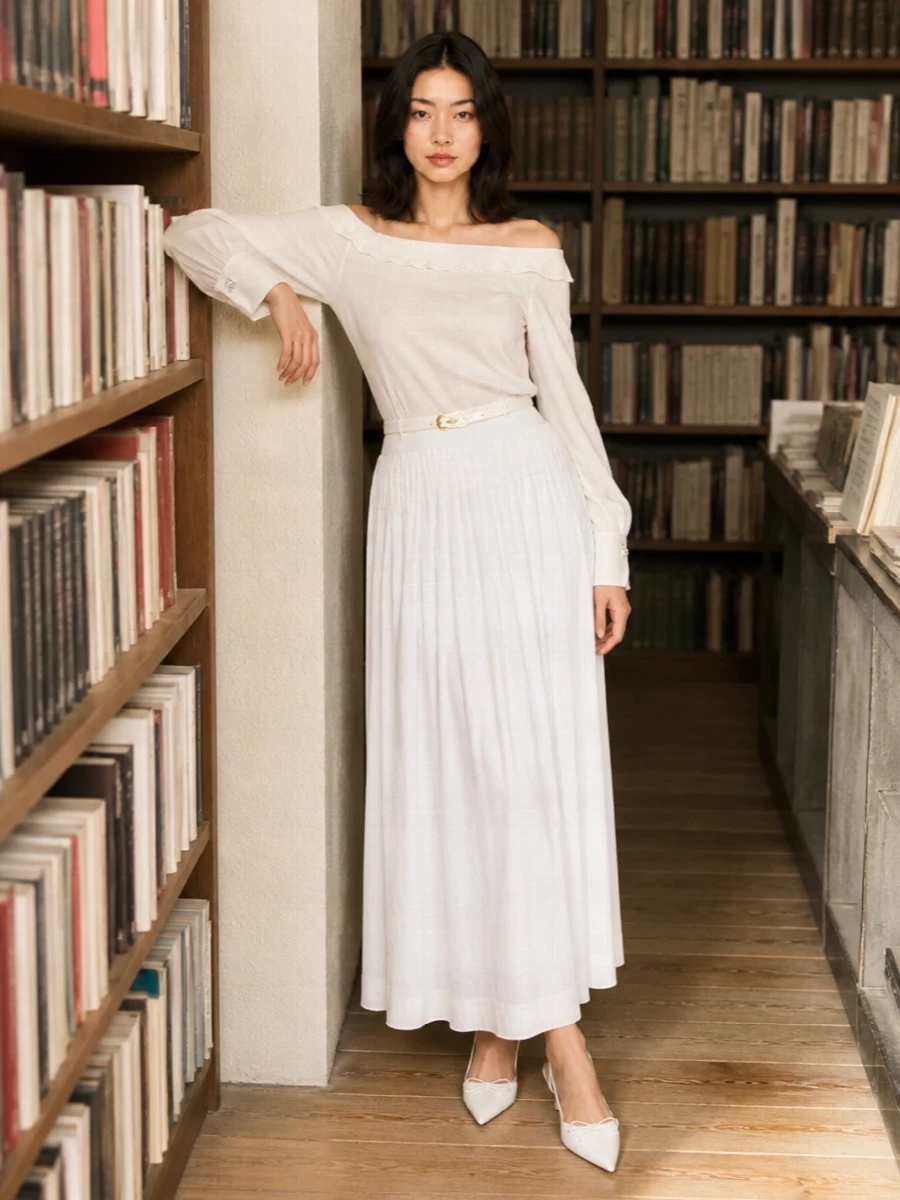 Lanvin white skirt off shoulder outfit