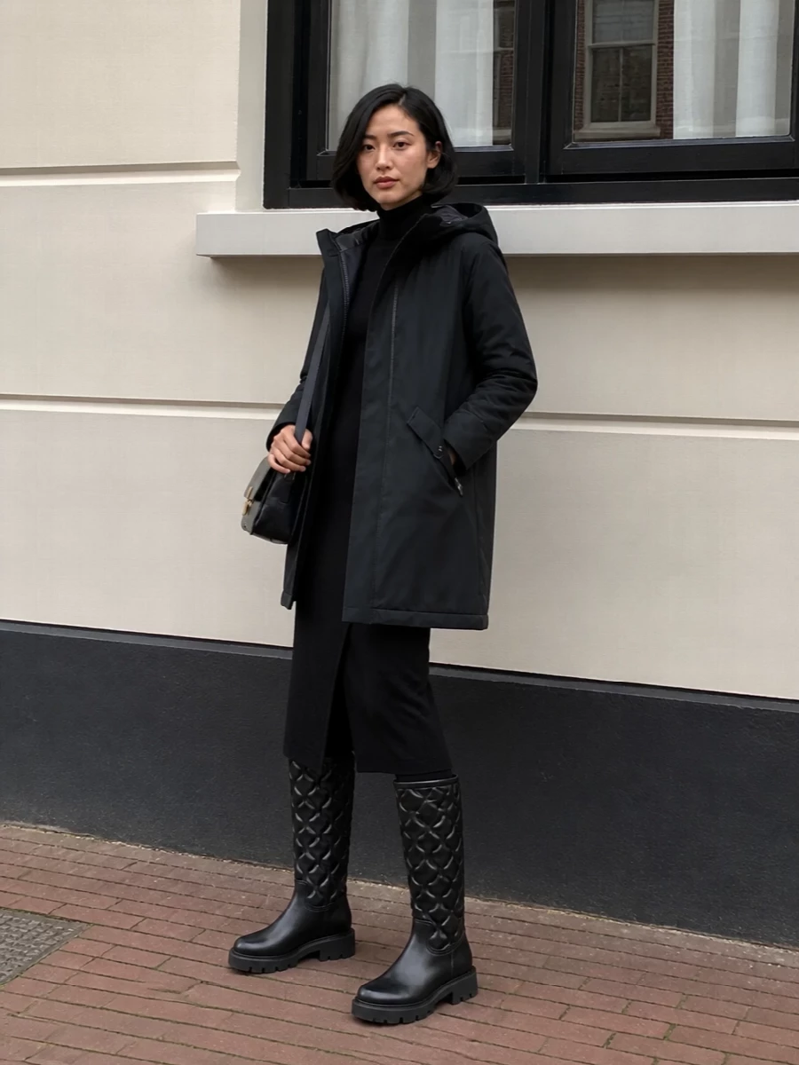 Parosh knit dress moncler boots woolrich parka