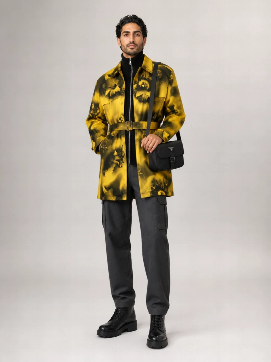 Prada Belted Nylon Parka With Collared Neck