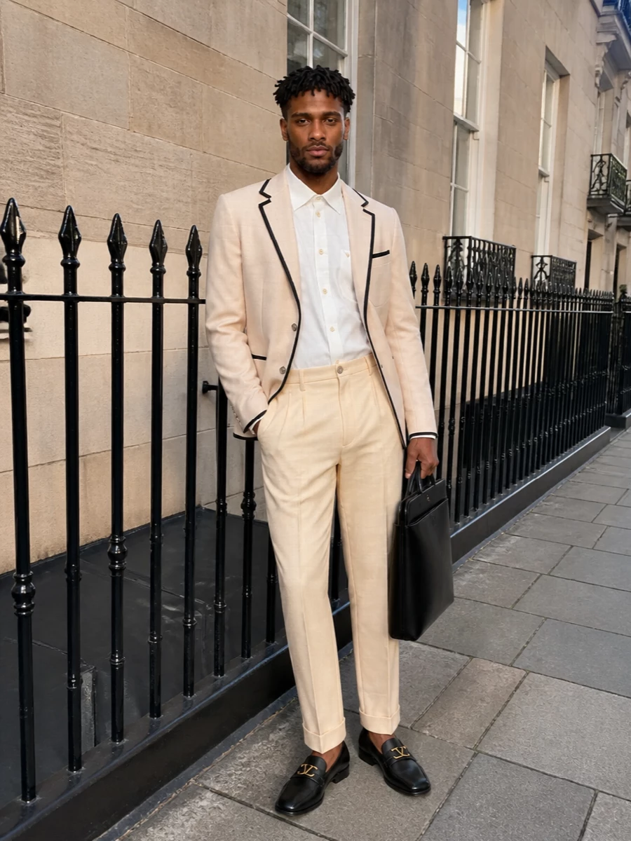 Valentino cream blazer tailored trousers outfit