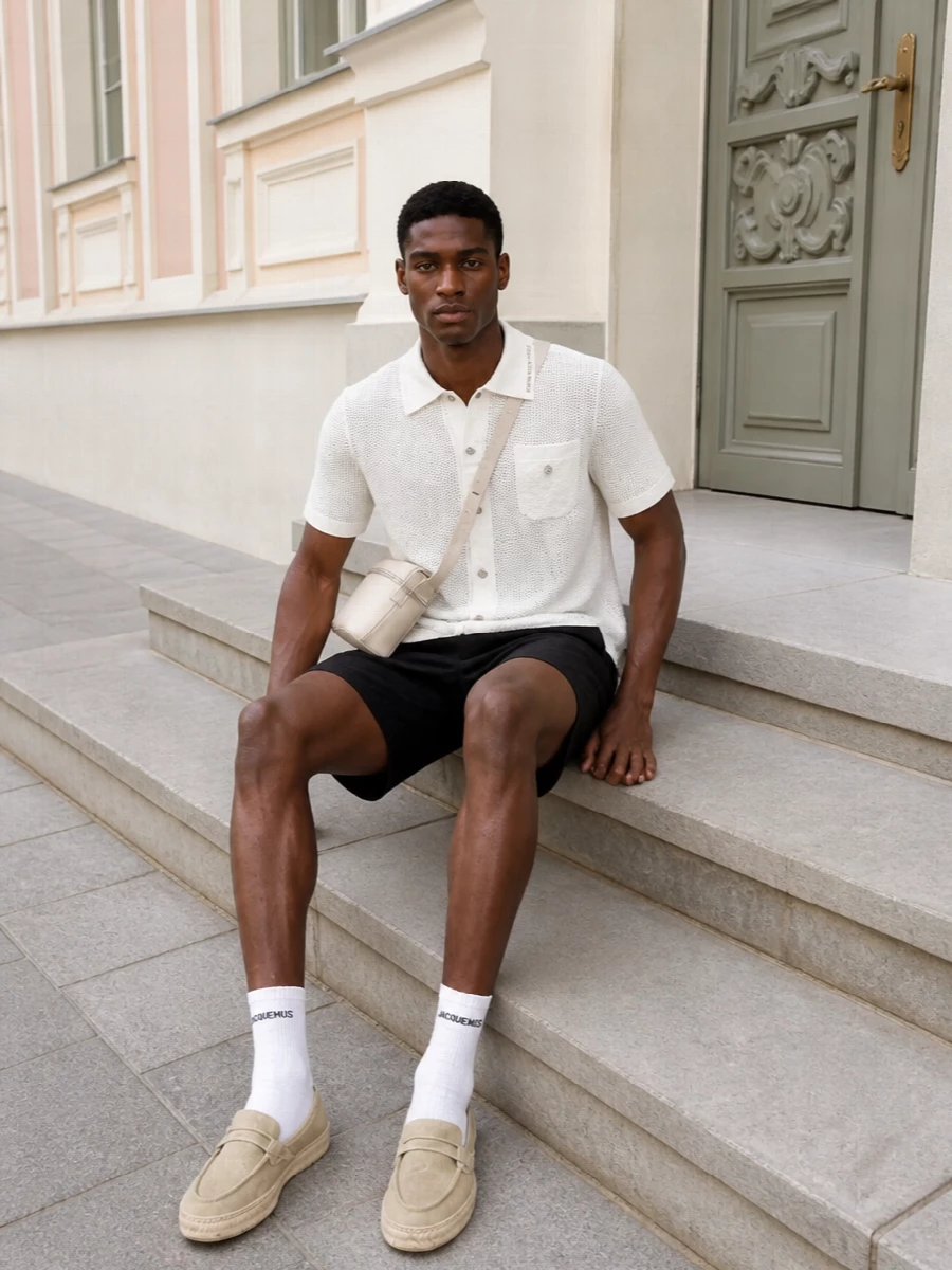 Casablanca mesh shirt black tailored shorts outfit
