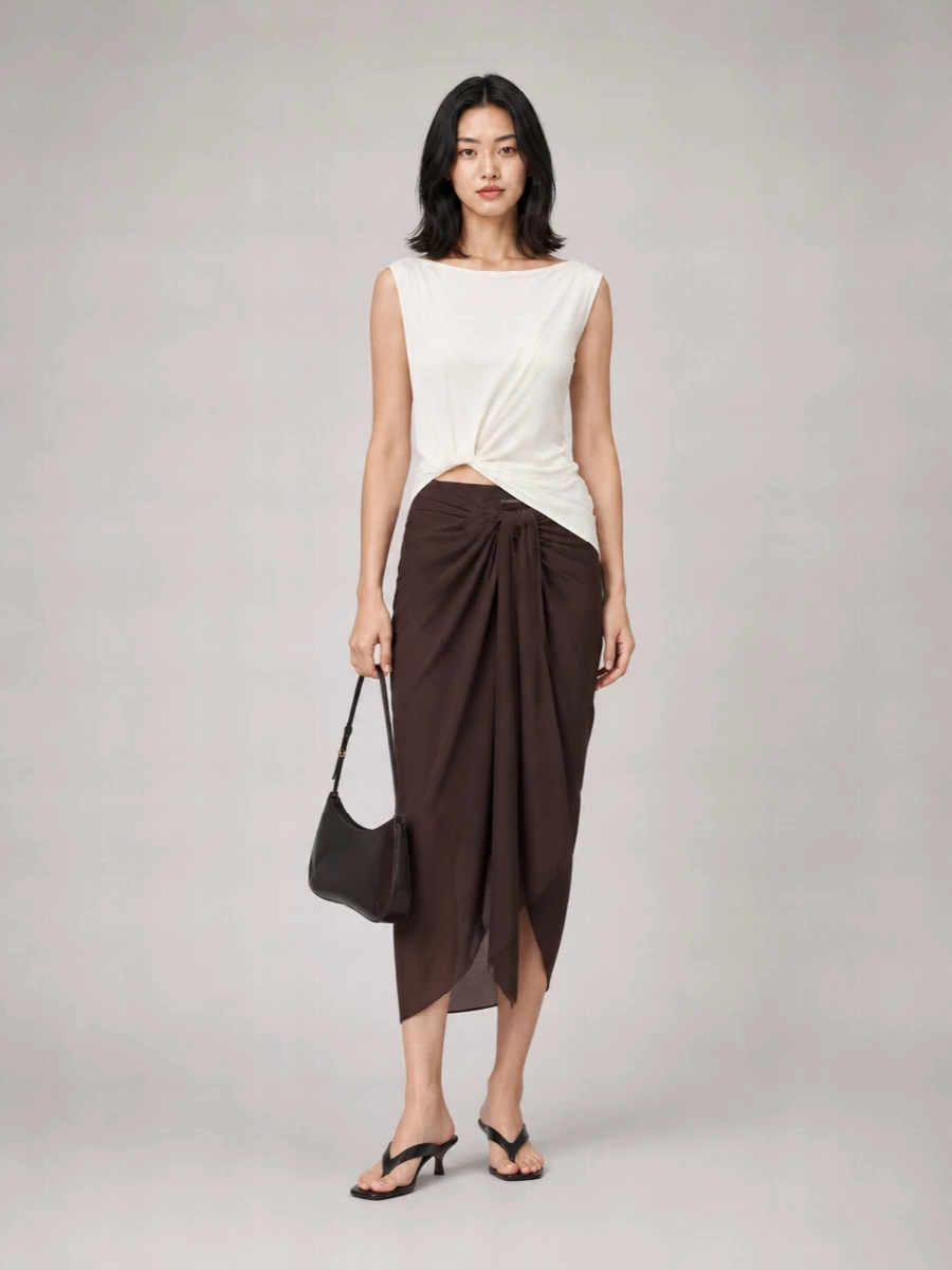 Jacquemus Asymmetric Draped Midi Skirt